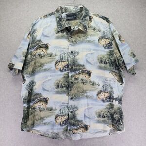 North River Shirt Mens 3XL Outdoor Fishing All Over Print Button Up Short Sleeve